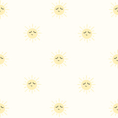 Sun seamless pattern background. Business flat vector illustration. Sun with ray sign symbol pattern.