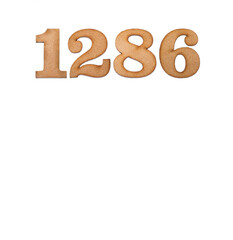 Number 1286 in wood, isolated on white background