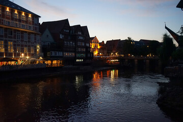 Old harbour of Lüneburg by night