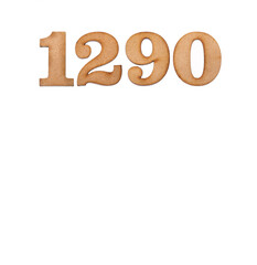 Number 1290 in wood, isolated on white background