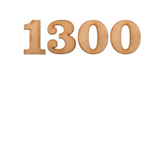 Number 1300 in wood, isolated on white background