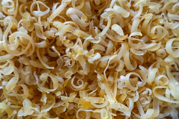 Soap making. Top view close up of rubbed soap on small shavings.