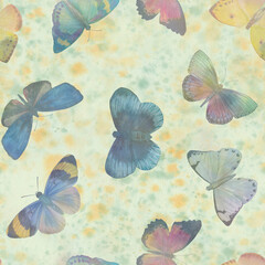 Seamless pattern Watercolor butterflies on a bright background. Botanical background of butterflies for design, wallpapers, wrapping paper, textiles.