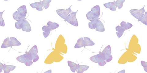 Abstract watercolor butterflies collected in a seamless pattern.