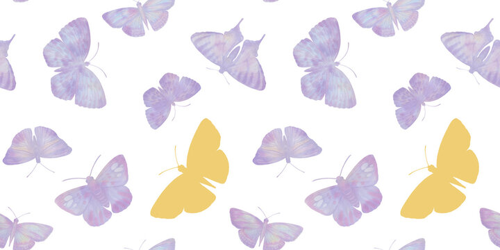Abstract watercolor butterflies collected in a seamless pattern.