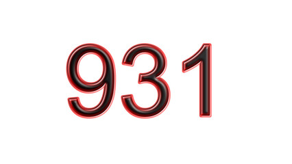 red 931 number 3d effect white background