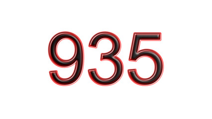 red 935 number 3d effect white background