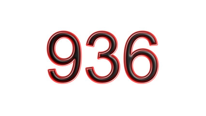 red 936 number 3d effect white background