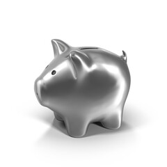 Silver Piggy Bank savings 3d rendering white background isolated
