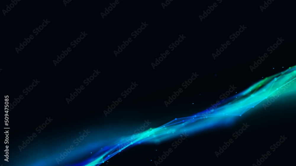 Aufkleber neon background frame. design wave of glow cosmic energy flow. texture plexus of chaotic lines, dots