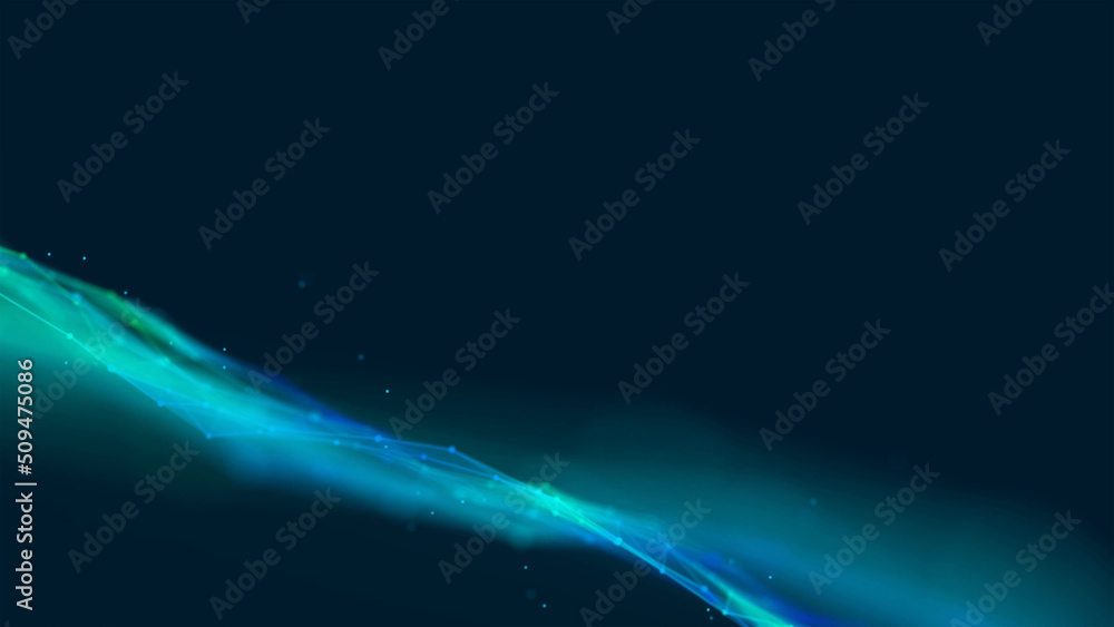 Aufkleber neon background frame. design wave of glow cosmic energy flow. texture plexus of chaotic lines, dots