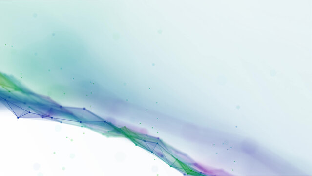 Abstract wave background frame. Design of connection of flow smoke, energy. Texture plexus of chaotic lines, dots, particles. Northern lights. Banner of presentation, technology, business, medicine.