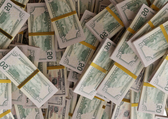 Large pile of two united states dollar bill large resolution for business, finance, news background 3d rendering