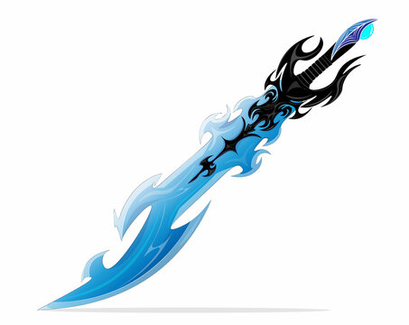 ice magic sword. Black magical metal frames the cold blue steel of the sword's icy blade. Fantasy, science fiction, games, films. A world of adventure and valor.