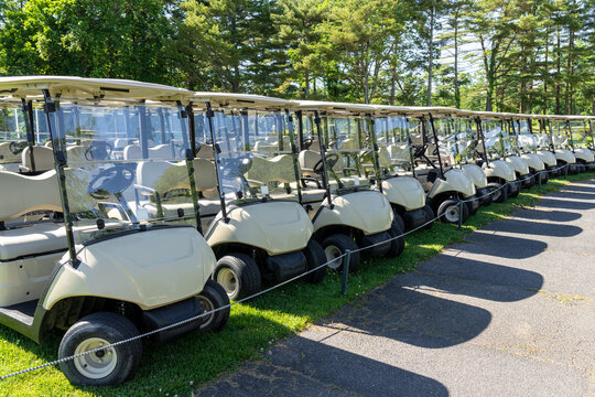 row of many golf carts
