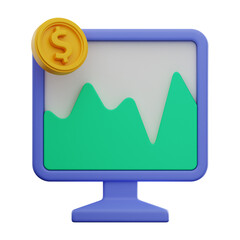 Premium Coin Money Computer Graph Finance 3D Icon with High Resolution on isolated background