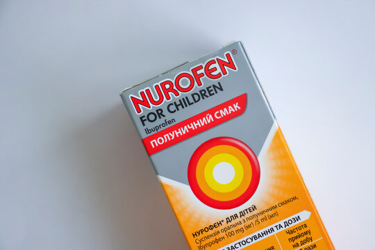 June 4, 2022 Ukraine city Kyiv Nurofen syrup on a light background