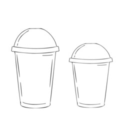 Takeaway empty plastic cups line art Vector 