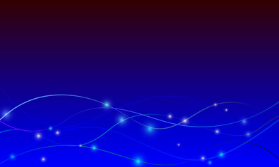 Blue vector background with sparkling sparks and smooth moving waves for wallpaper. Pattern of the night sea, waves