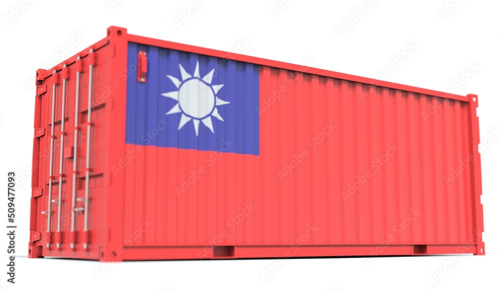 Poster cargo container with flag of taiwan on the side, 3d rendering