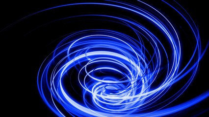 3d render. Motion design bg of flow lines form helix and abstract structures. Blue lines swirling in spiral. 3d render stylish creative abstract background. Isolated on black