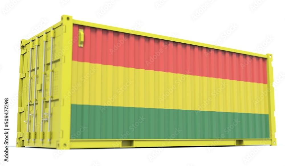 Poster cargo container with flag of bolivia on the side, 3d rendering