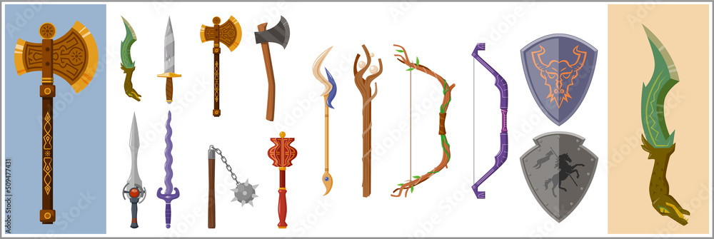 Wall mural a collection of fantasy weapon icons