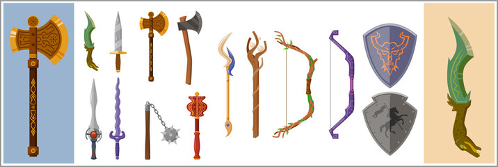 A collection of fantasy weapon icons - obrazy, fototapety, plakaty