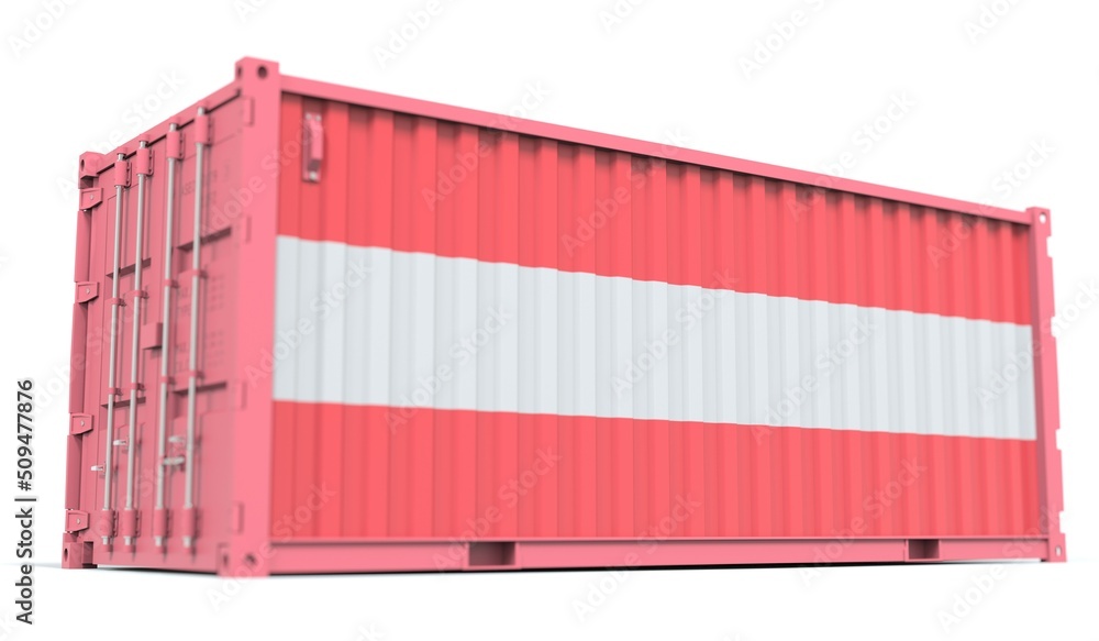 Poster cargo container with flag of austria on the side, 3d rendering