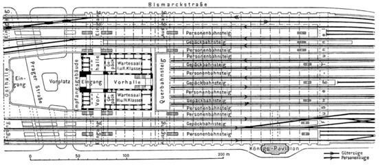 Passenger station in Dresden-Altstadt (1897). Floor plan at platform height. Publication of the...