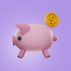 Premium Pig Coin Bank Finance 3D Icon with High Resolution on isolated background