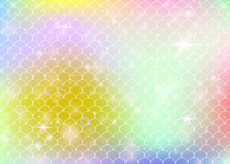 Princess mermaid background with kawaii rainbow scales pattern.