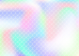 Holographic mermaid background with gradient scales.