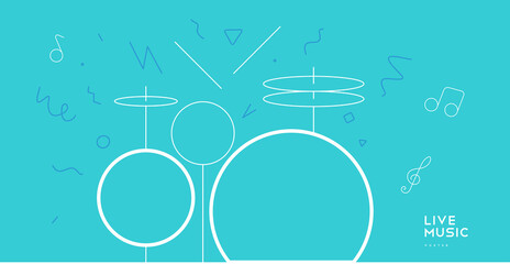 Drum kit. Music Poster. Vector illustration. Minimalist, simple design. Cover, print, banner, flyer.