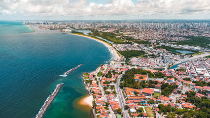 Fototapeta na wymiar Olinda Pernambuco Recife Litoral Praia Centro Histórico Igrejas Coral Oceano Natureza Sol Verão Arquitetura Cidade Brasil Drone Turismo Viagem Viajar 