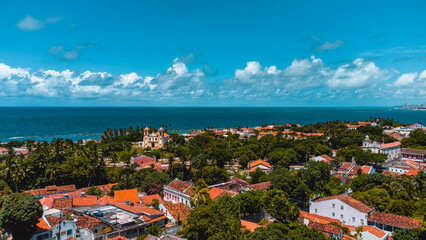 Naklejka premium Olinda Pernambuco Recife Litoral Praia Centro Histórico Igrejas Coral Oceano Natureza Sol Verão Arquitetura Cidade Brasil Drone Turismo Viagem Viajar 