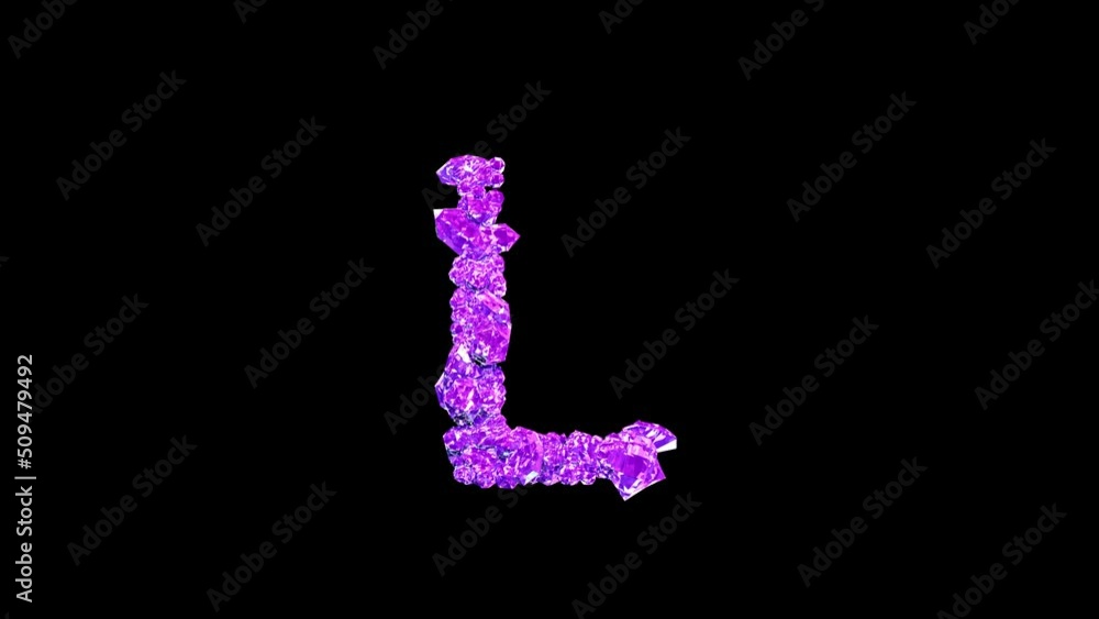 Poster purple gems letter l with animated reflections on black, isolated - loop video
