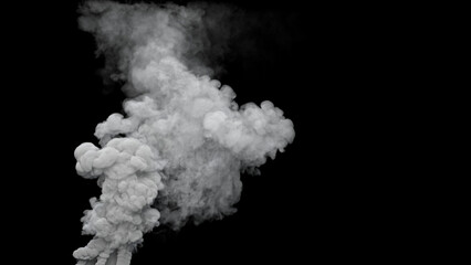 grey defilement smoke emission from power plant or factory on black, isolated - industrial 3D rendering