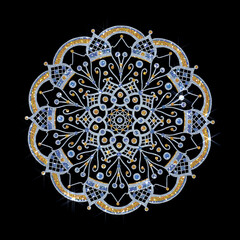glitter and rhinestone mandala - ornament on black background