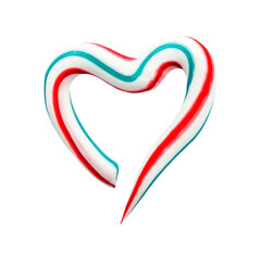 Heart symbol is made of three-color toothpaste on white isolated background, concept abstract background