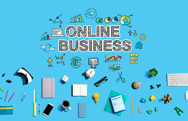 Online business with collection of electronic gadgets and office supplies