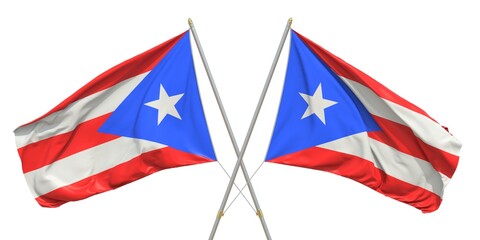 Two isolated flags of Puerto Rico on white background. 3D rendering
