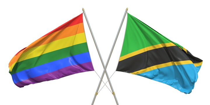 Flags of Tanzania and LGBTQ on white background. 3D rendering
