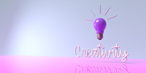 Light bulb with Creativity text - 3D render