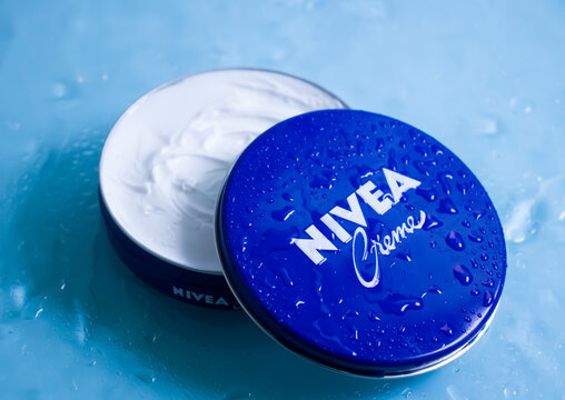 May 22, 2022 Ukraine city Kyiv Nivea cream on a wet background