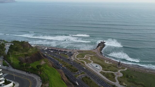 Ocean Aerial Footage - Miraflores, Lima, Peru