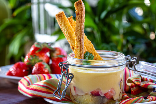 Glass of the Italian dessert Zabaglione or Sabayon