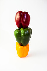 Tricolor bell peppers organic natural traffic lights concept