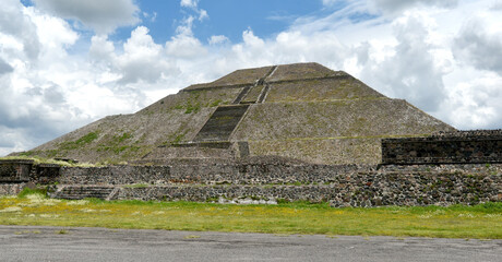 The Pyramid of the Sun in Teotihuacán, an ancient city in Mexico discovered by the Aztecs, an archaeological site near Mexico City, Mexico.