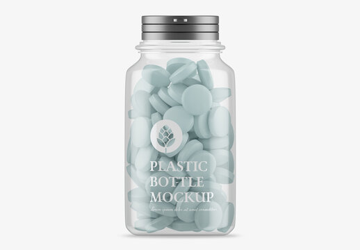 Pills Jar with 5 Caps Mockup